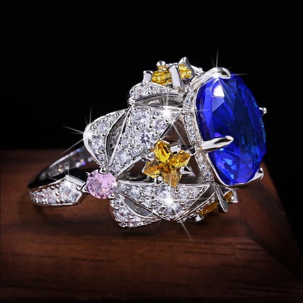 Ring 💍 Sterling Silver Blue Solitaire Zircon